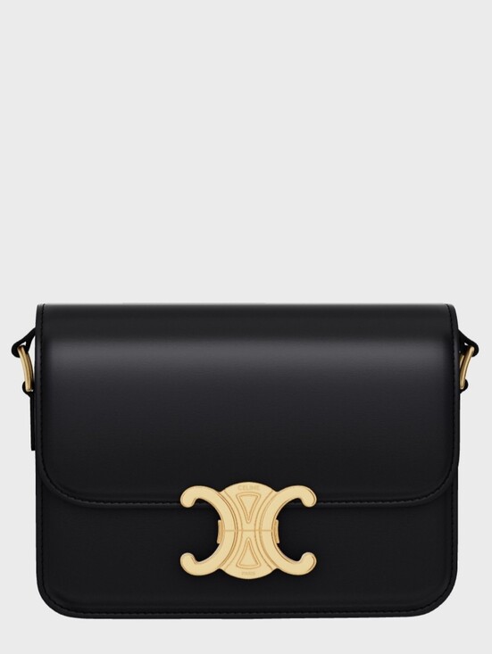 Celine Handbags - New! MSRP $4250 Authentic CELINE TRIOMPHE BAG IN BLACK Shiny Calfskin BLACK